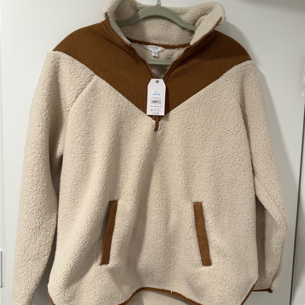 Cream and Brown Sherpa Sweater